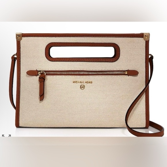 Michael Kors Handbags - Michael Kors Jane Large Cotton Canvas Clutch Crossbody Bag EUC
